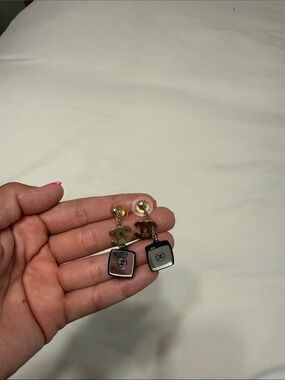 Chanel CC Crystal Resin Mirrored Gold-tone Dangle Earrings